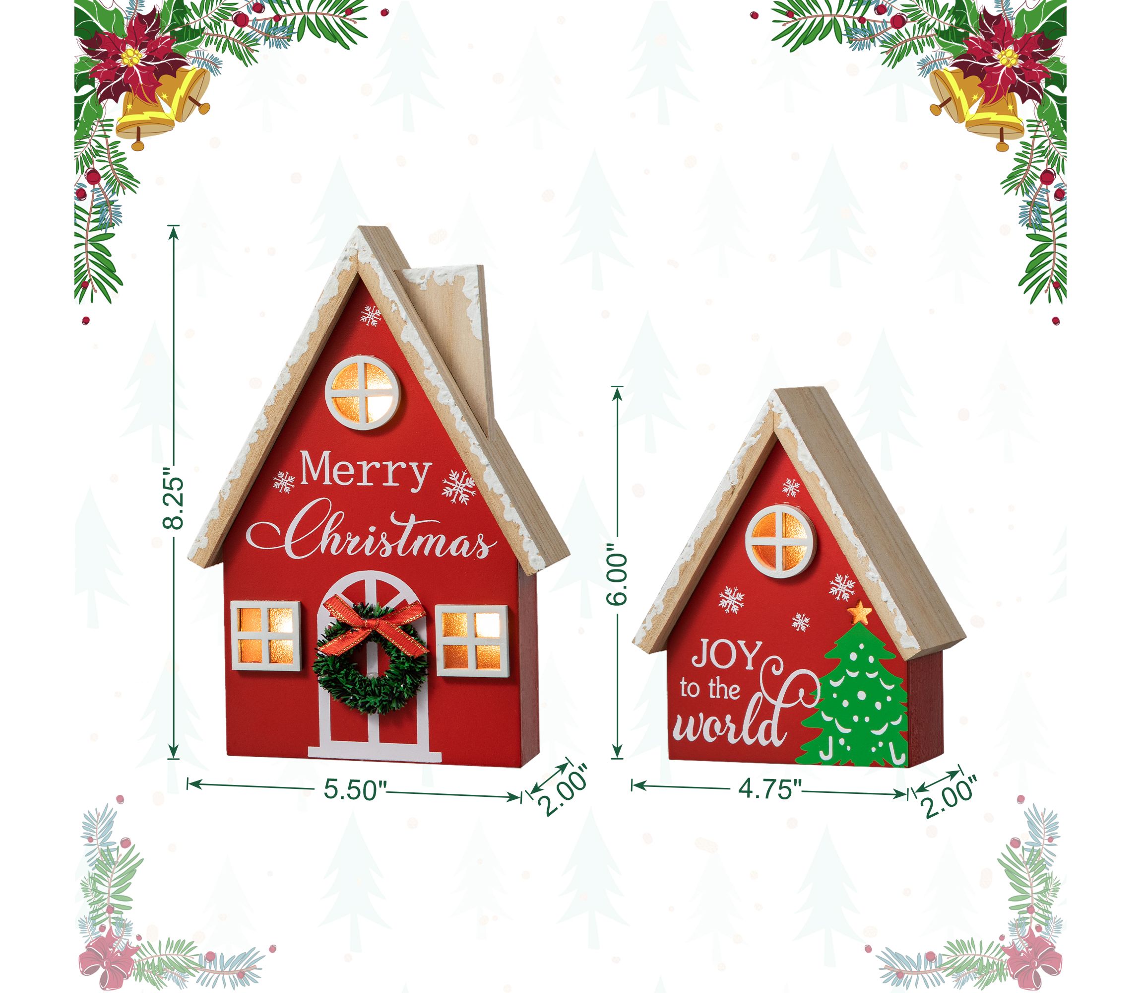 Set of 2 Christmas Lighted Wooden House Table decor