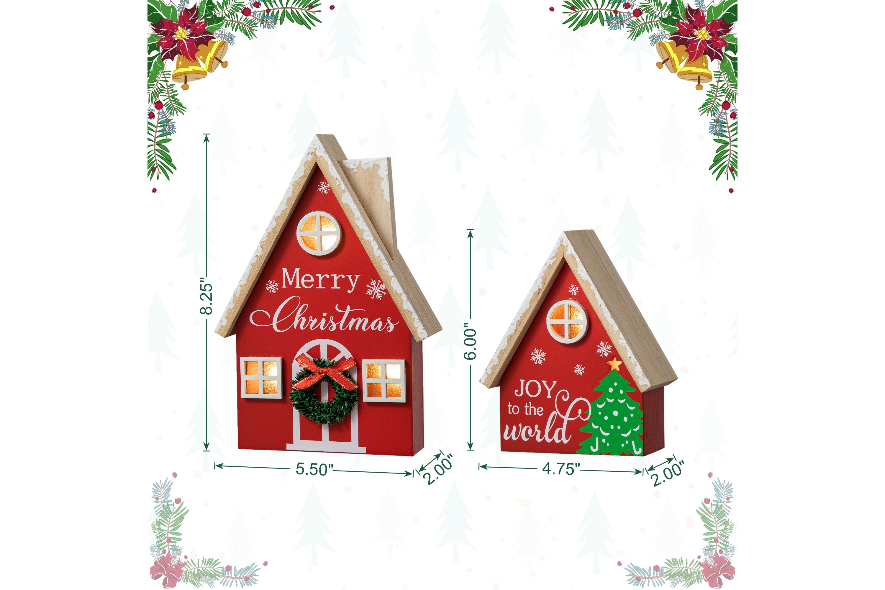 Set of 2 Christmas Lighted Wooden House Table decor