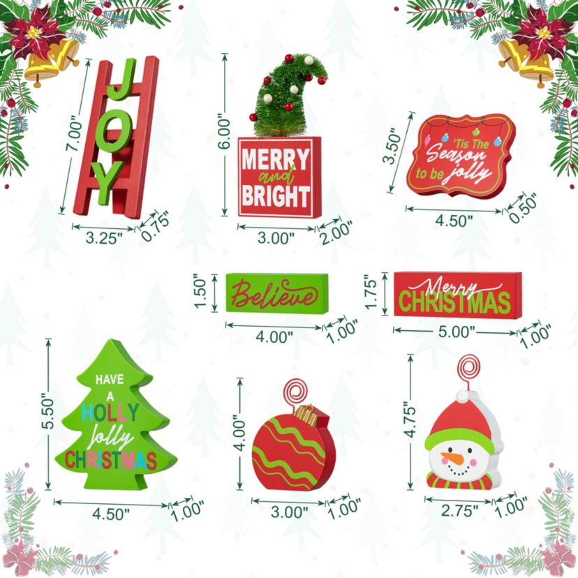 Set of 11 Christmas Wooden Word Signs and Fabric Santa Tiered Tray Set Table Décor
