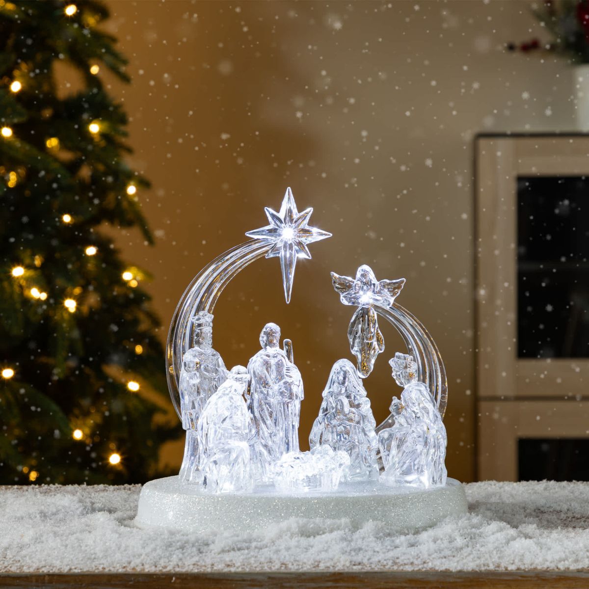 9L Christmas Lighted Acrylic Tabletop Nativity Scene Figurine