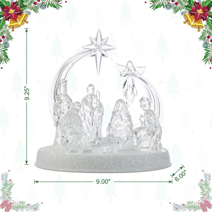 9L Christmas Lighted Acrylic Tabletop Nativity Scene Figurine