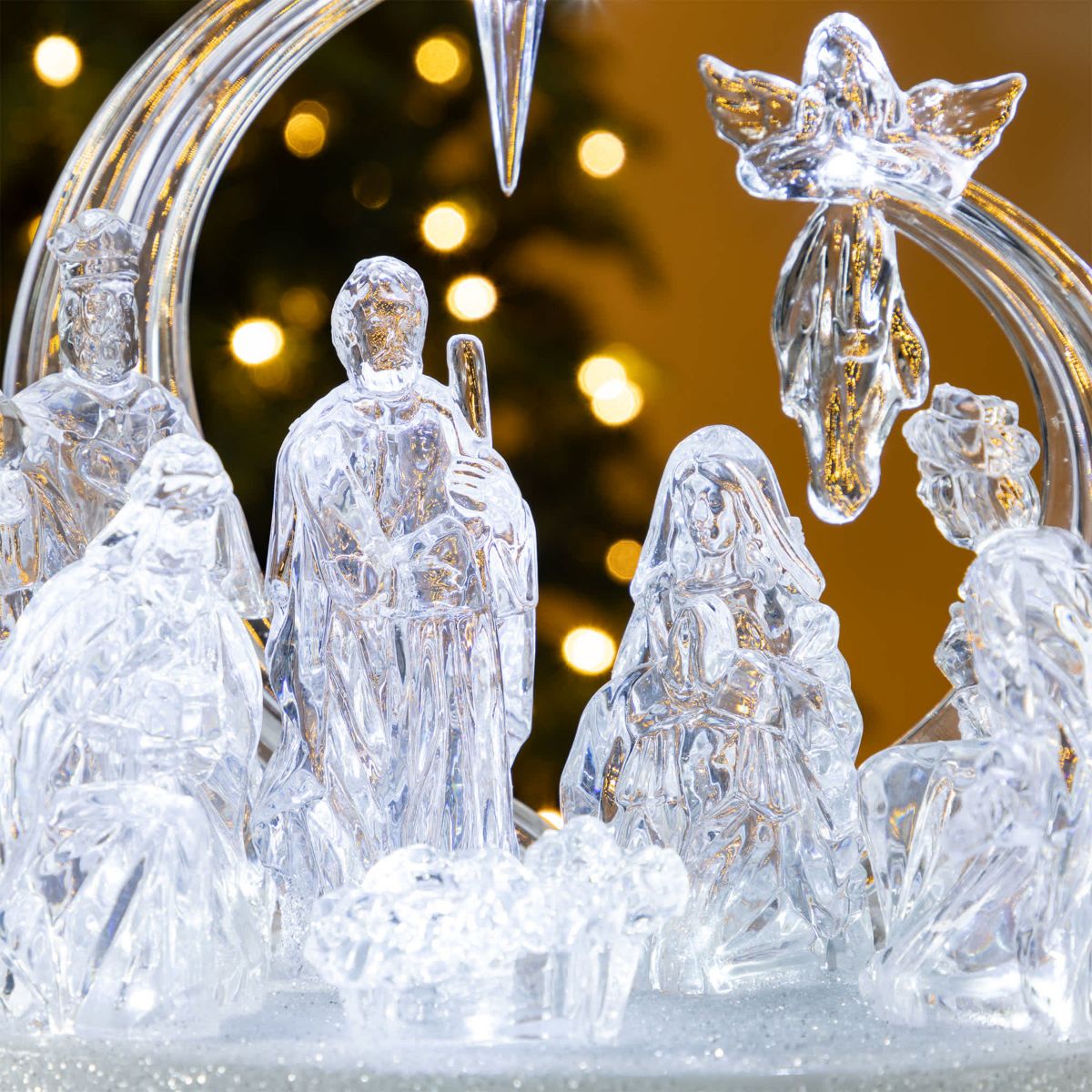 9L Christmas Lighted Acrylic Tabletop Nativity Scene Figurine