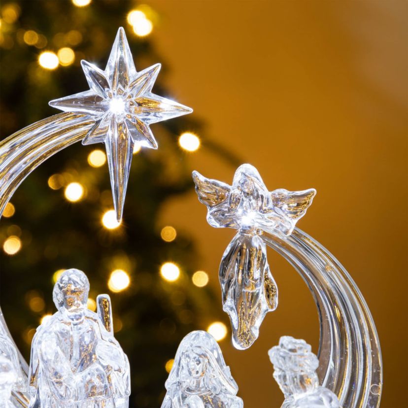 9L Christmas Lighted Acrylic Tabletop Nativity Scene Figurine