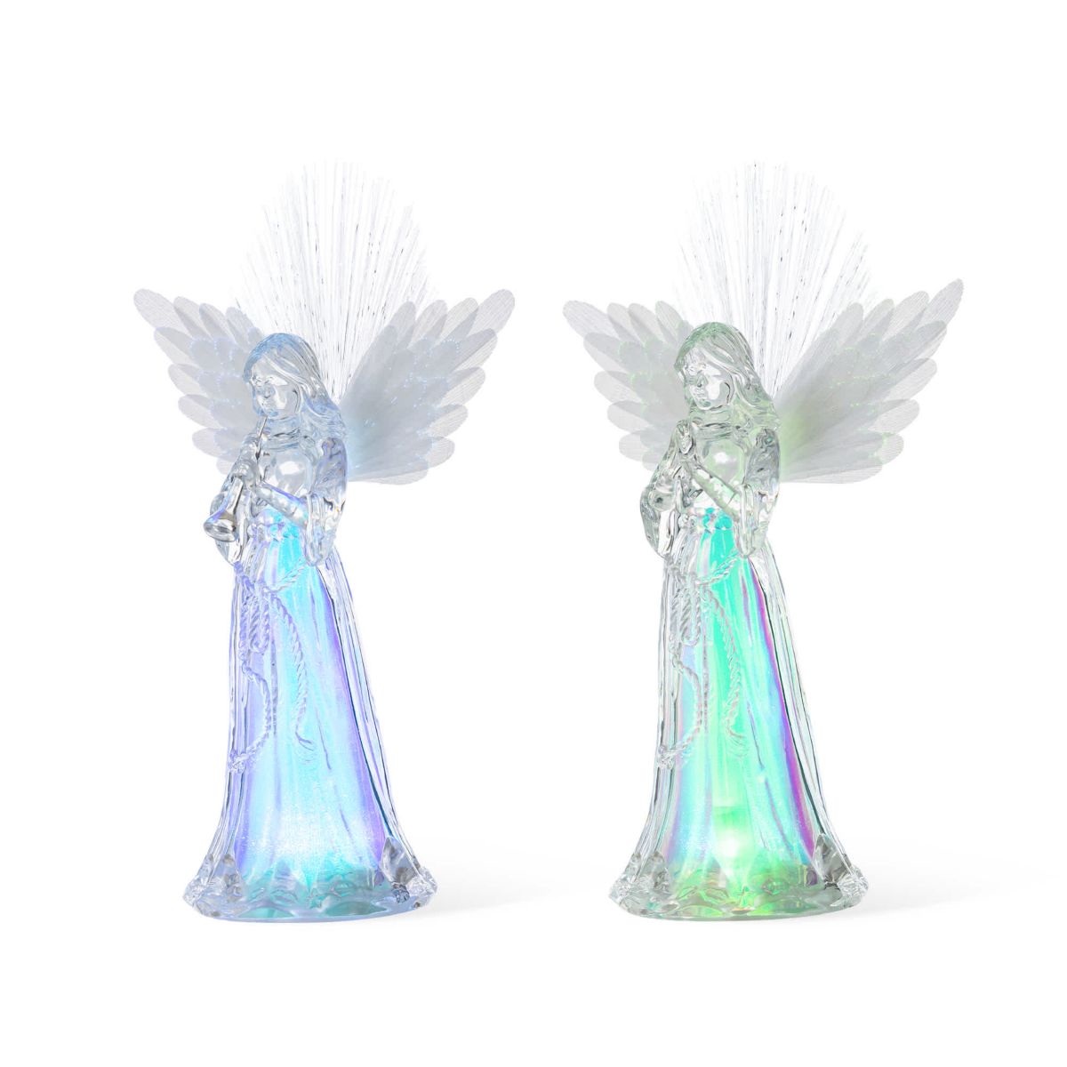 S/2 10.75H Christmas Lighted Acrylic Color Changing Tabletop Angel Figurine