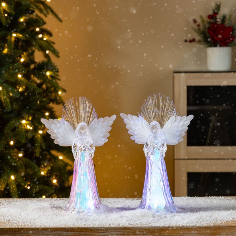 S/2 10.75H Christmas Lighted Acrylic Color Changing Tabletop Angel Figurine