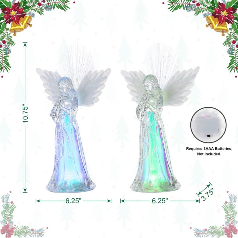 S/2 10.75H Christmas Lighted Acrylic Color Changing Tabletop Angel Figurine