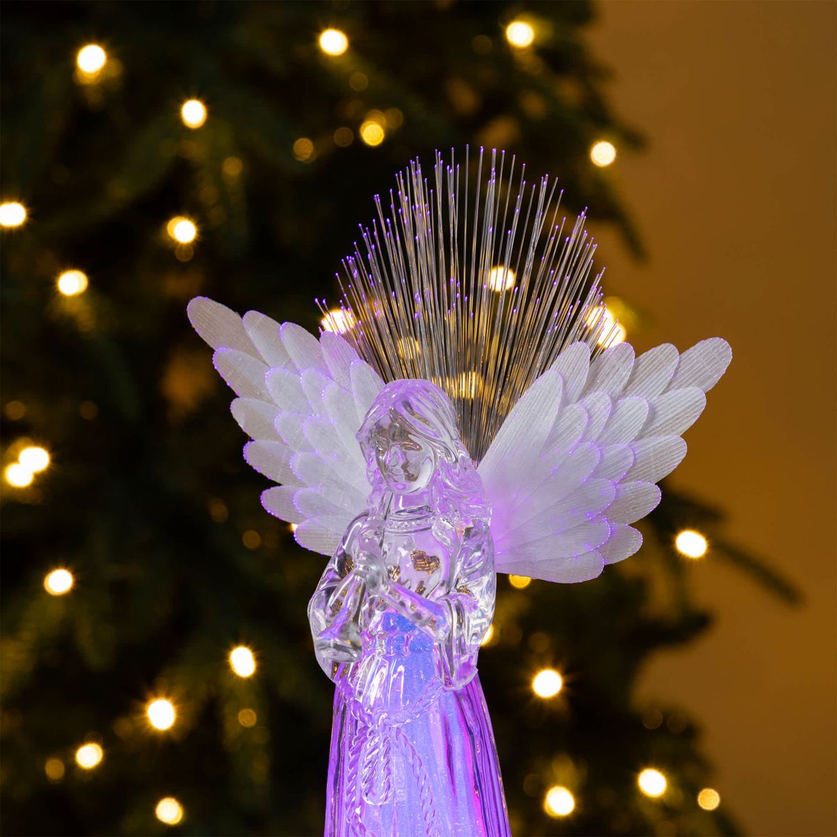S/2 10.75H Christmas Lighted Acrylic Color Changing Tabletop Angel Figurine