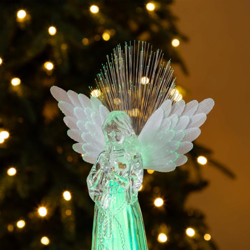 S/2 10.75H Christmas Lighted Acrylic Color Changing Tabletop Angel Figurine