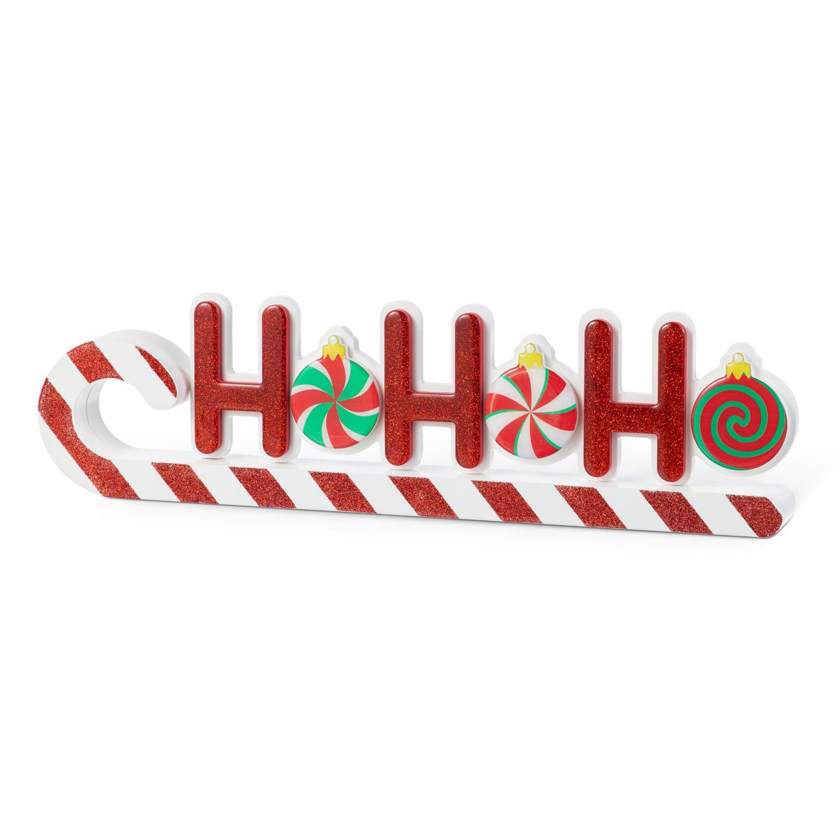19"L Christmas Wooden Epoxy HOHOHO Candy Cane Table Decor
