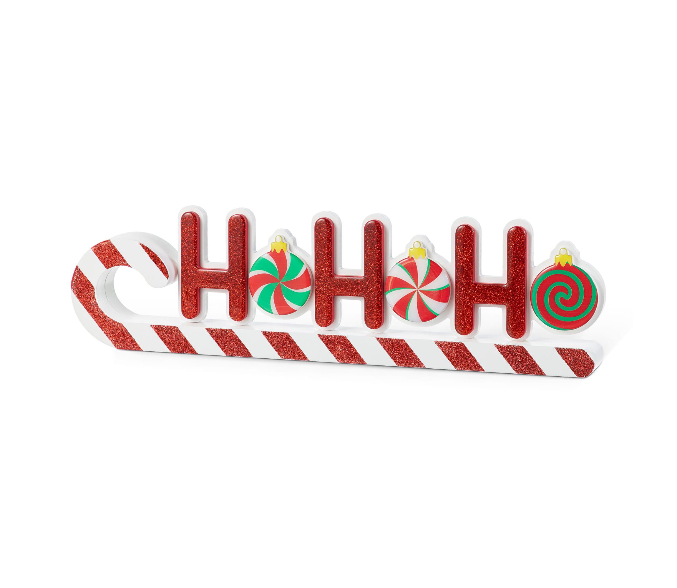 19"L Christmas Wooden Epoxy HOHOHO Candy Cane Table Decor