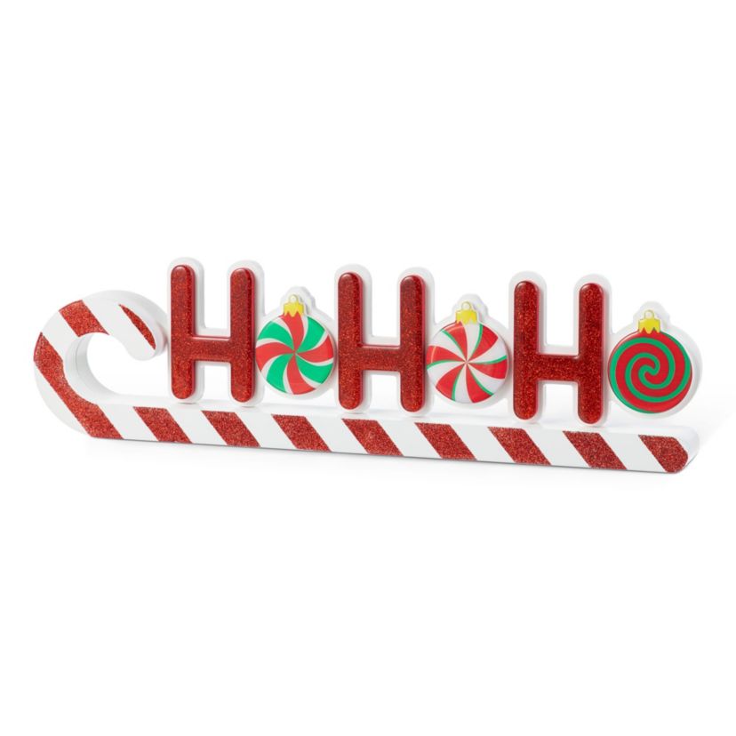 19"L Christmas Wooden Epoxy HOHOHO Candy Cane Table Decor