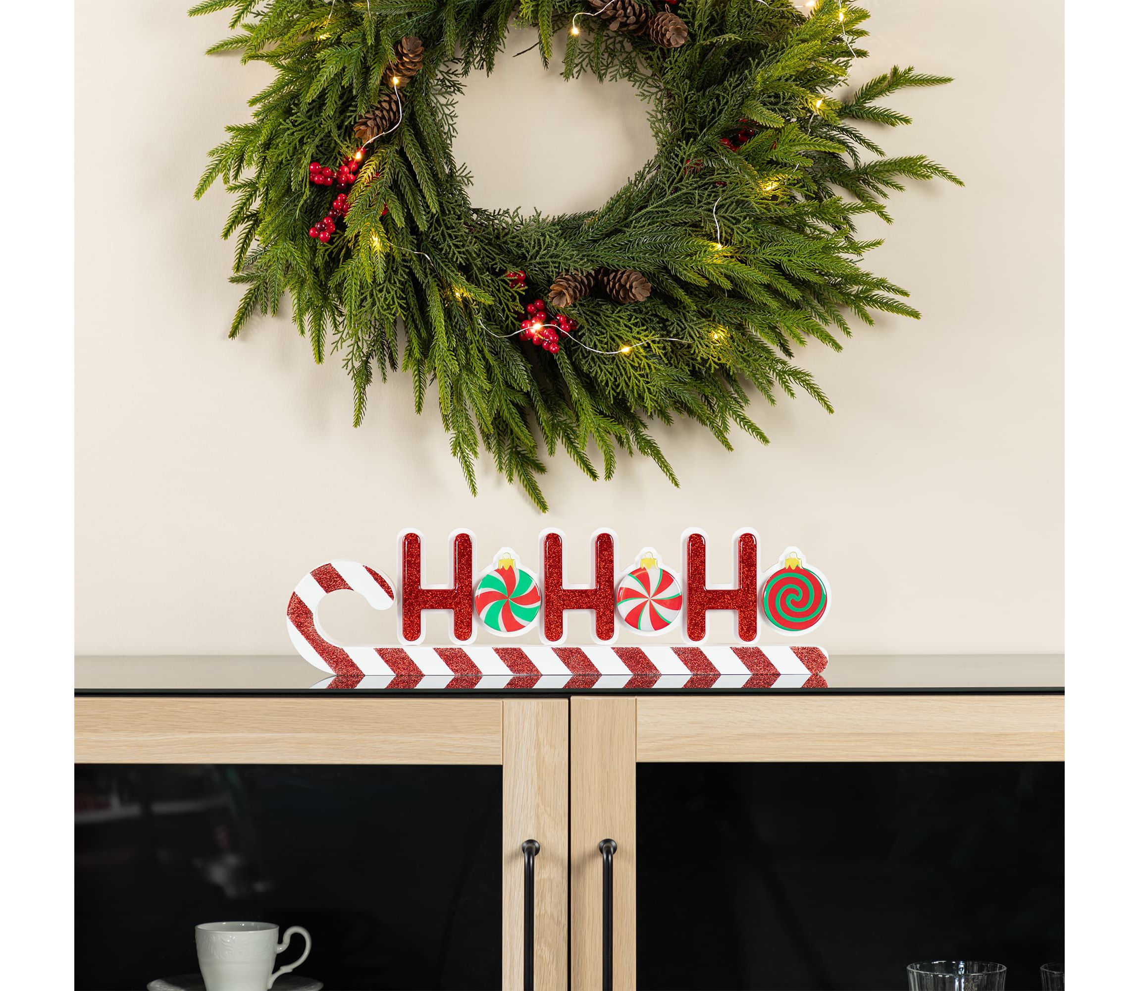 19"L Christmas Wooden Epoxy HOHOHO Candy Cane Table Decor