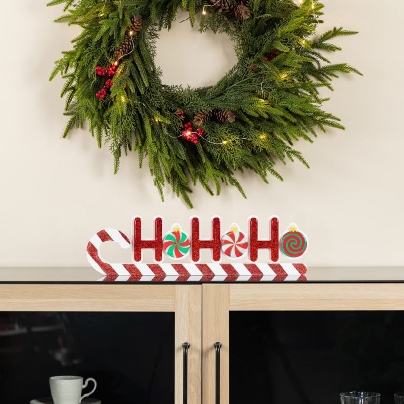 19"L Christmas Wooden Epoxy HOHOHO Candy Cane Table Decor
