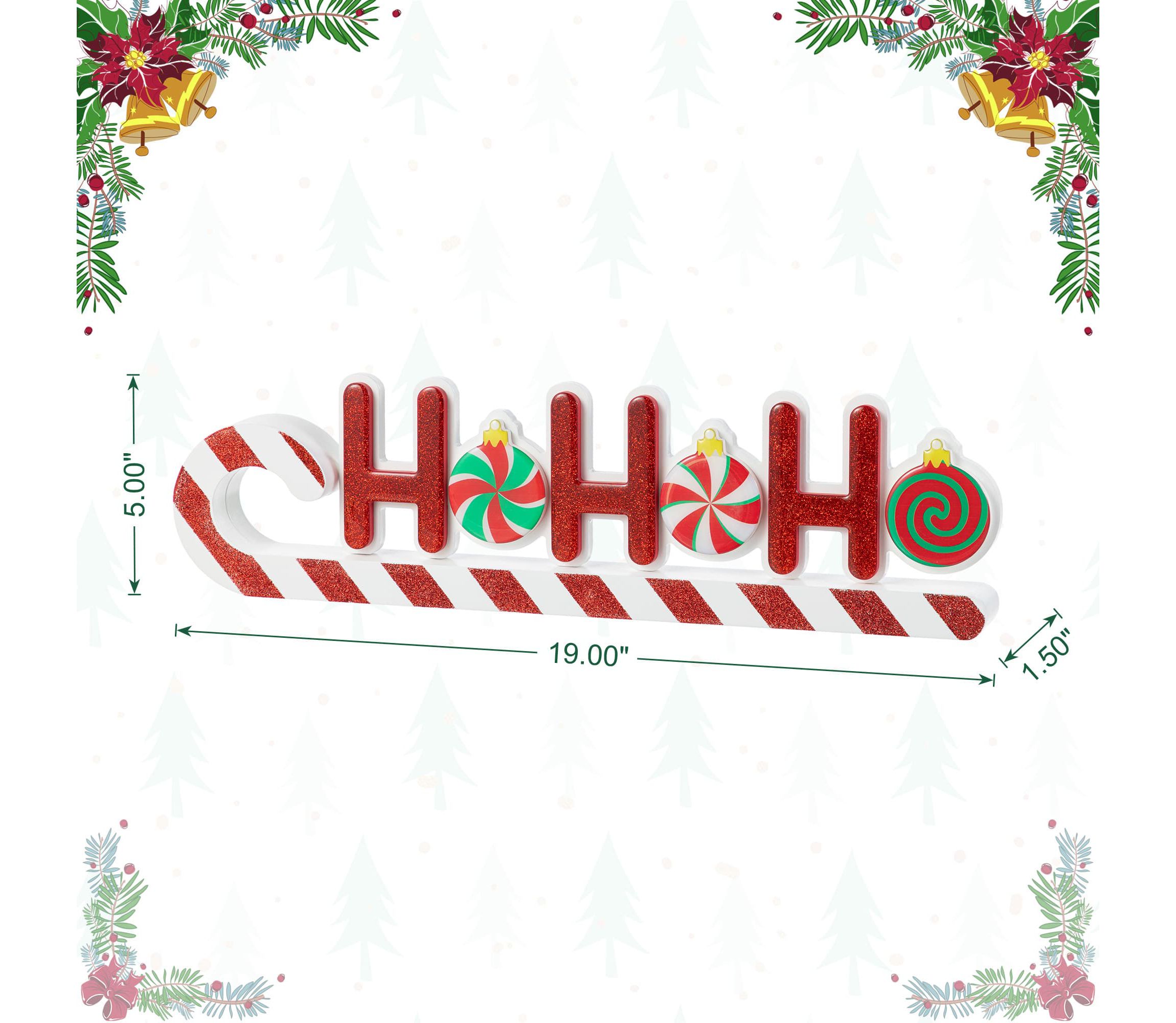 19"L Christmas Wooden Epoxy HOHOHO Candy Cane Table Decor