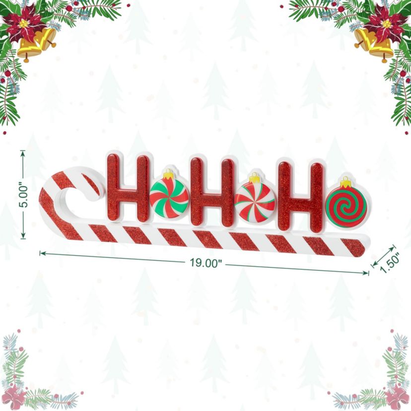 19"L Christmas Wooden Epoxy HOHOHO Candy Cane Table Decor