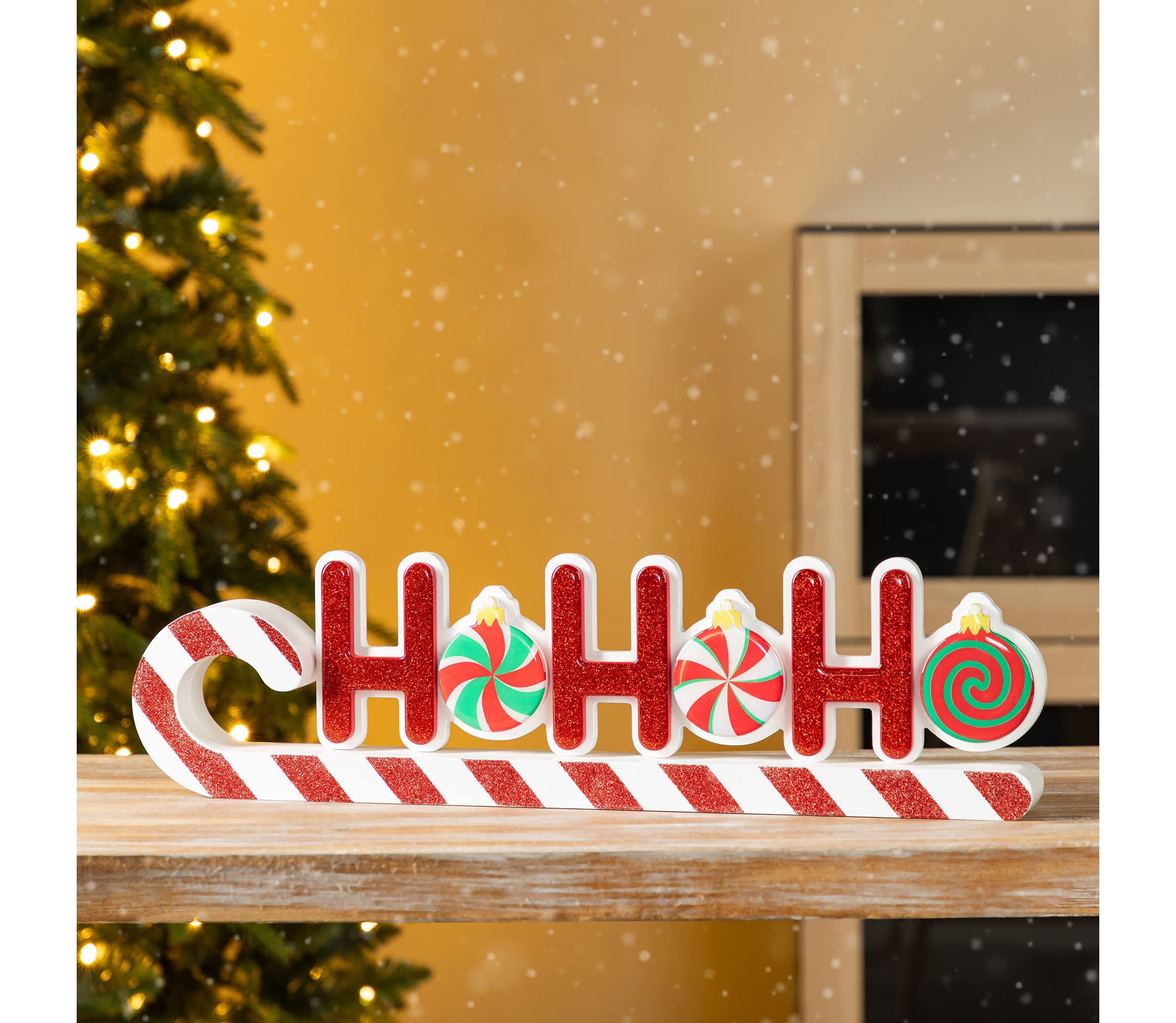 19"L Christmas Wooden Epoxy HOHOHO Candy Cane Table Decor