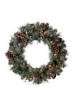 Pre-Lit Glittered Pine Cone Christmas Wreath with Warm White LED Lights