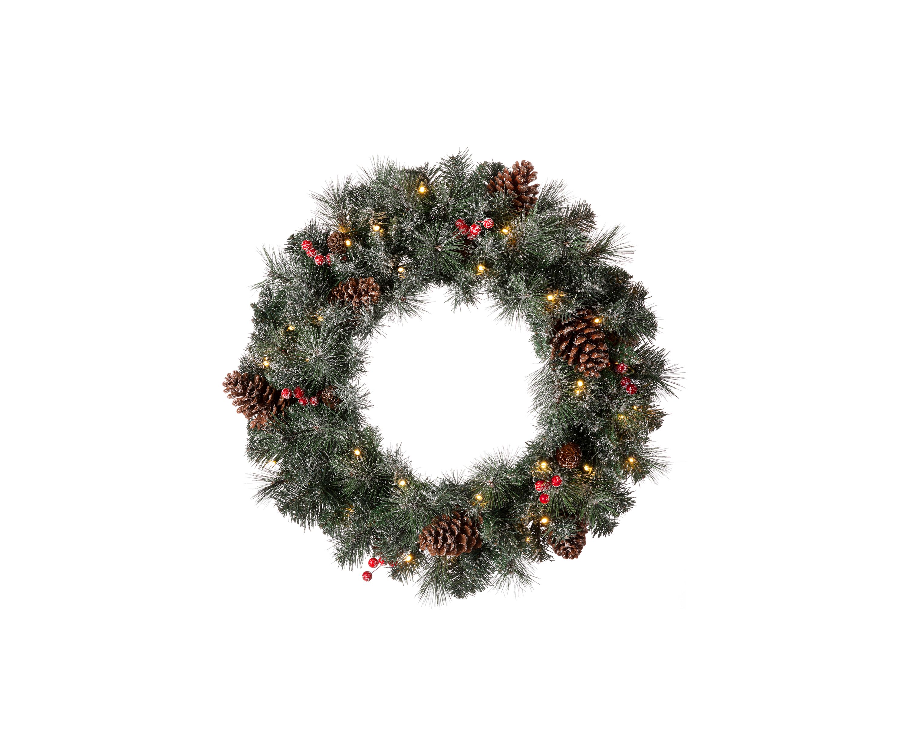 Pre-Lit Glittered Pine Cone Christmas Wreath with Warm White LED Lights