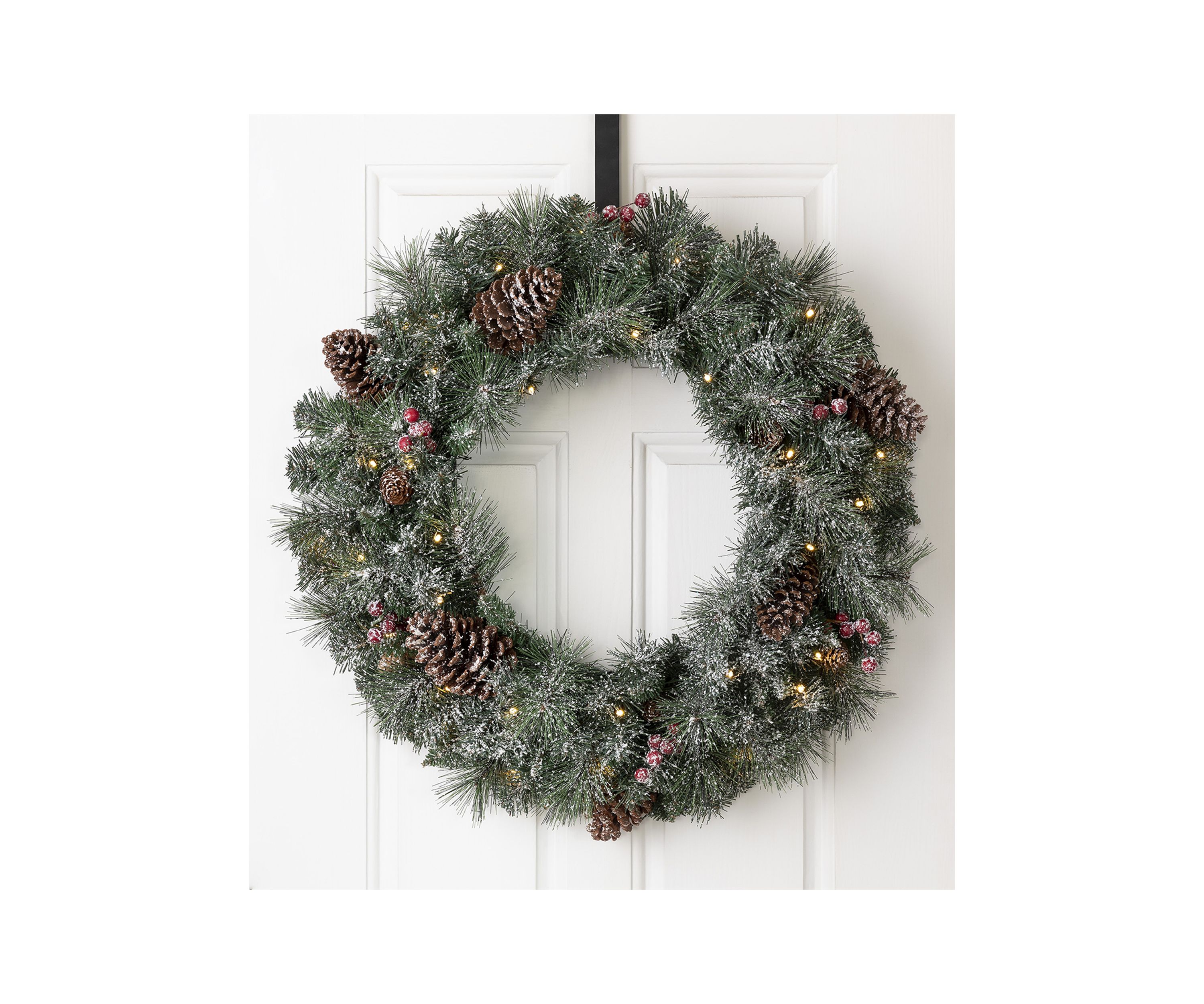 Pre-Lit Glittered Pine Cone Christmas Wreath with Warm White LED Lights