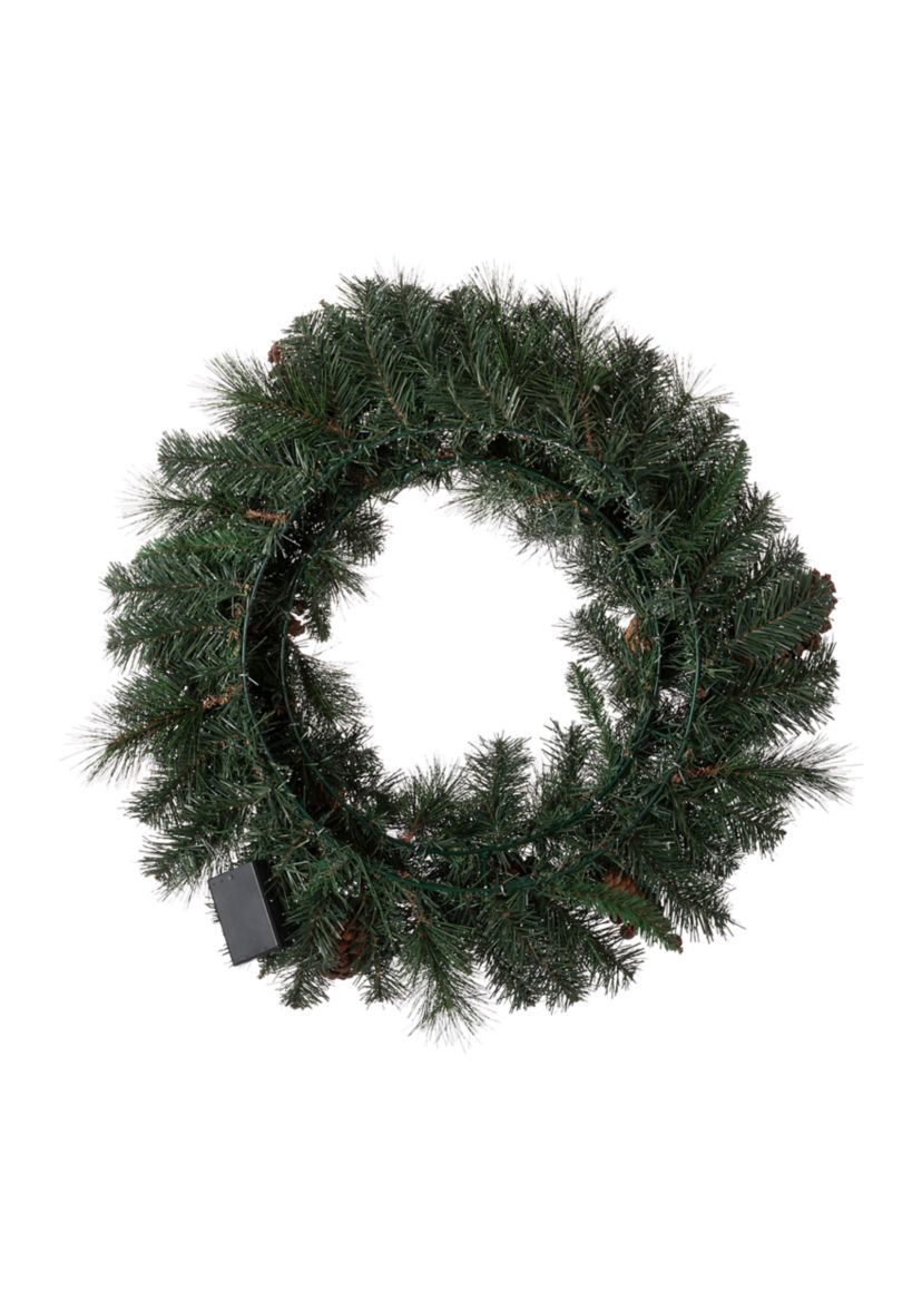 Pre-Lit Glittered Pine Cone Christmas Wreath with Warm White LED Lights