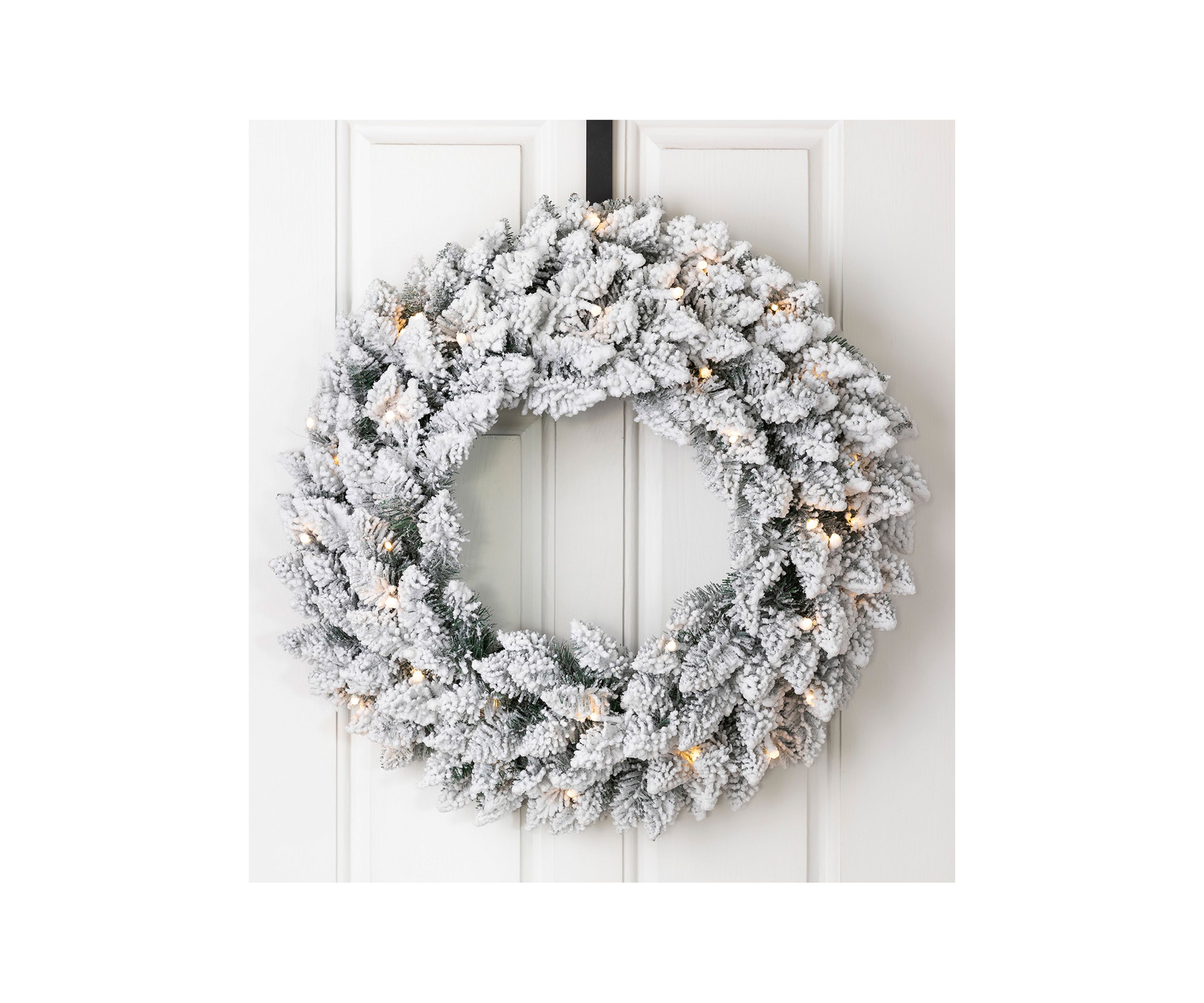 Pre-Lit Snow Flocked Christmas Wreath with Warm White LED Lights