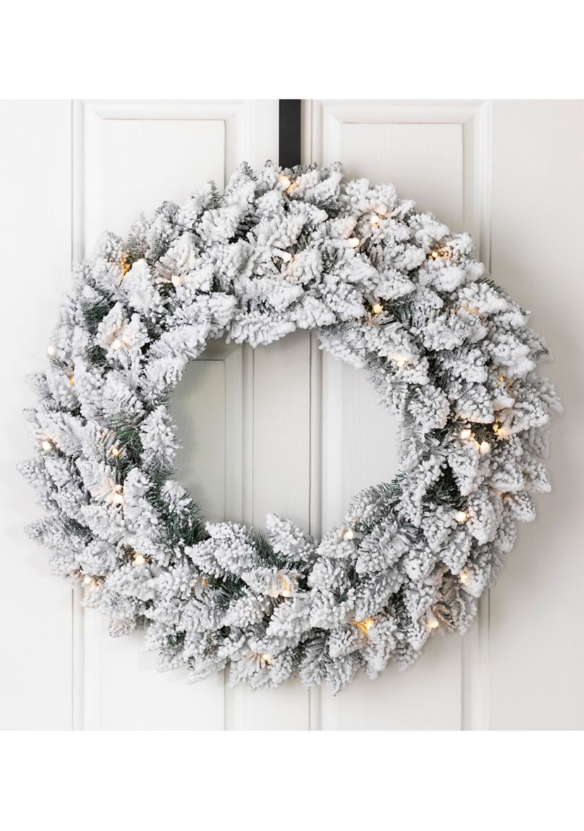 Pre-Lit Snow Flocked Christmas Wreath with Warm White LED Lights