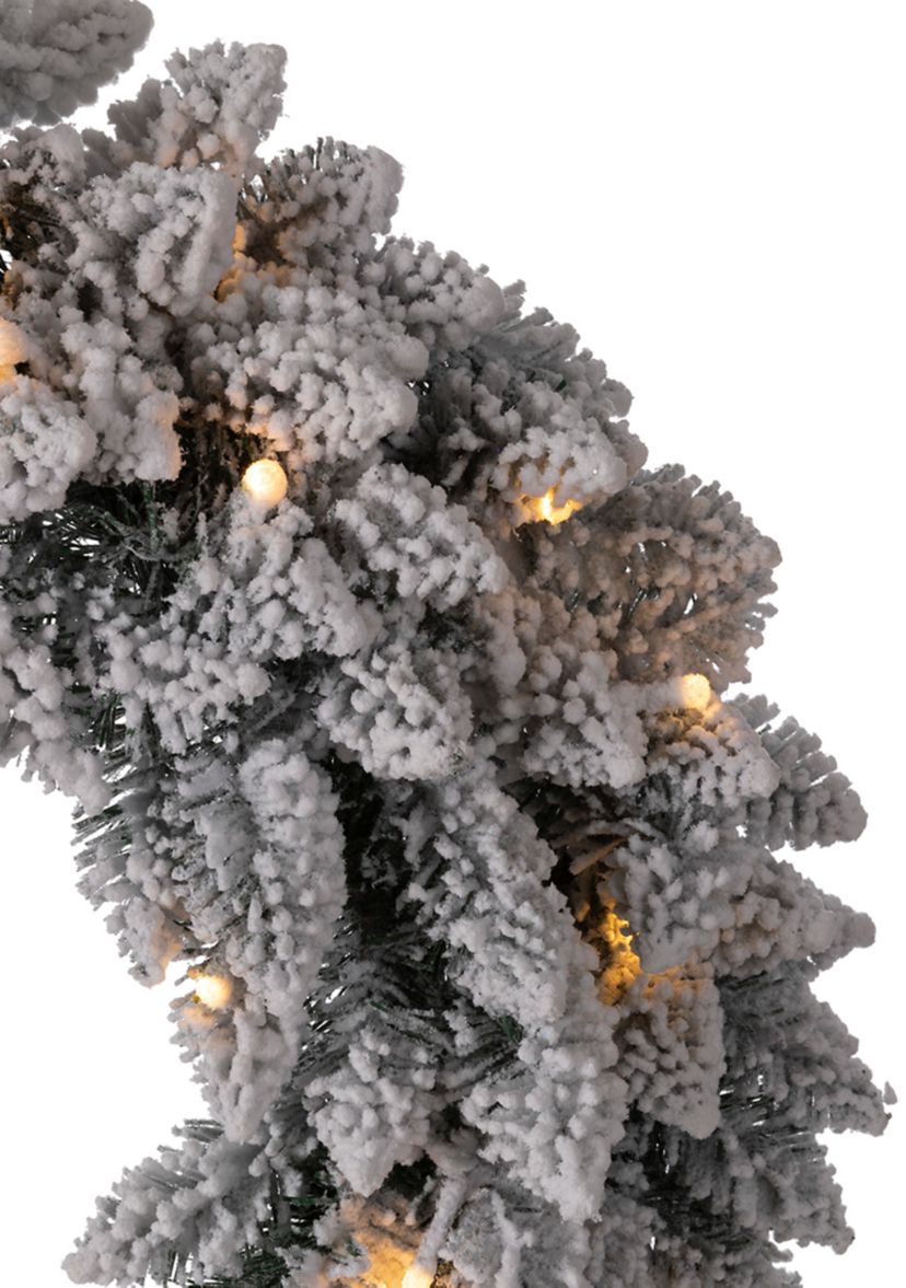 Pre-Lit Snow Flocked Christmas Wreath with Warm White LED Lights