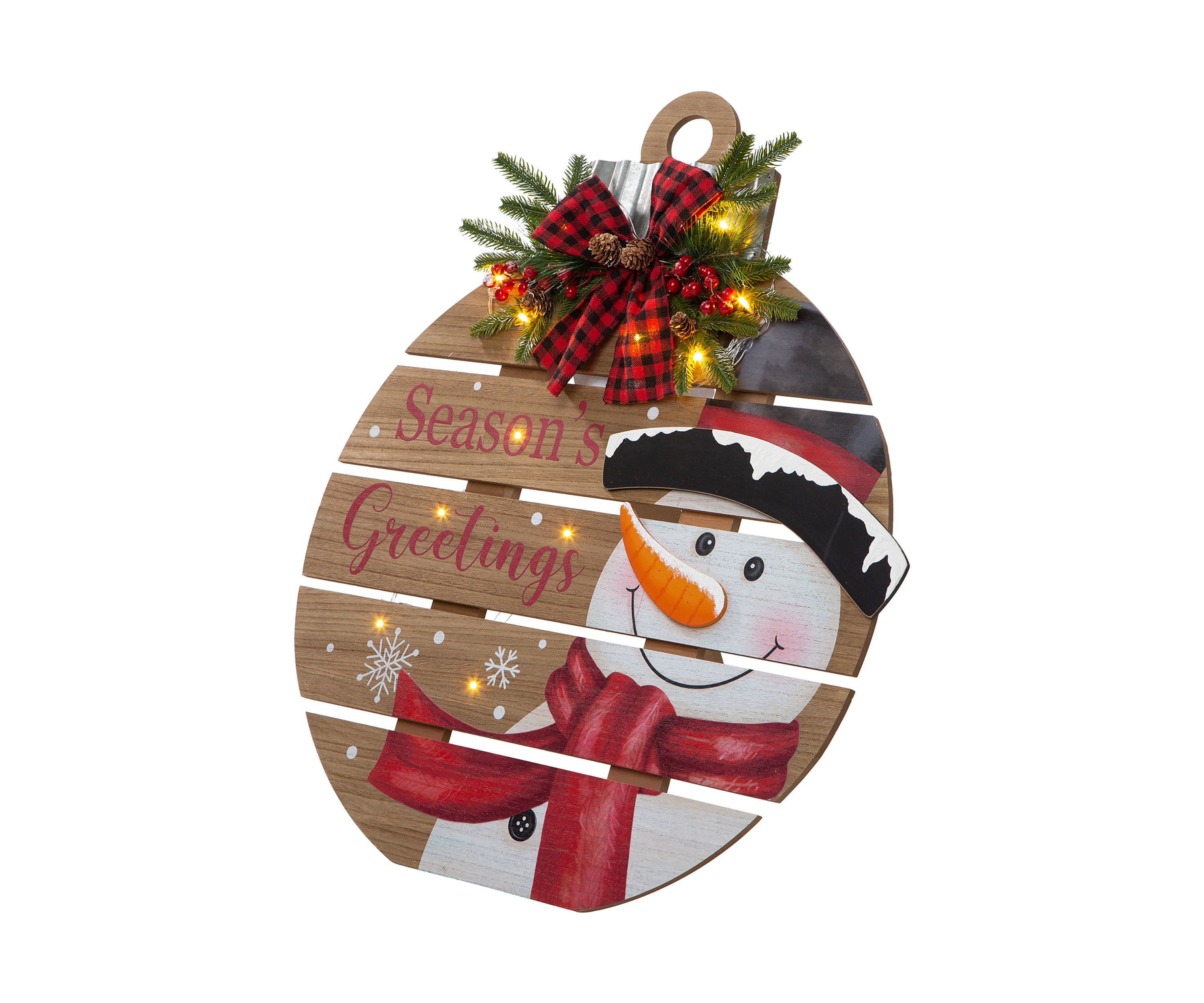 Lighted Round Wooden Snowman Porch Décor