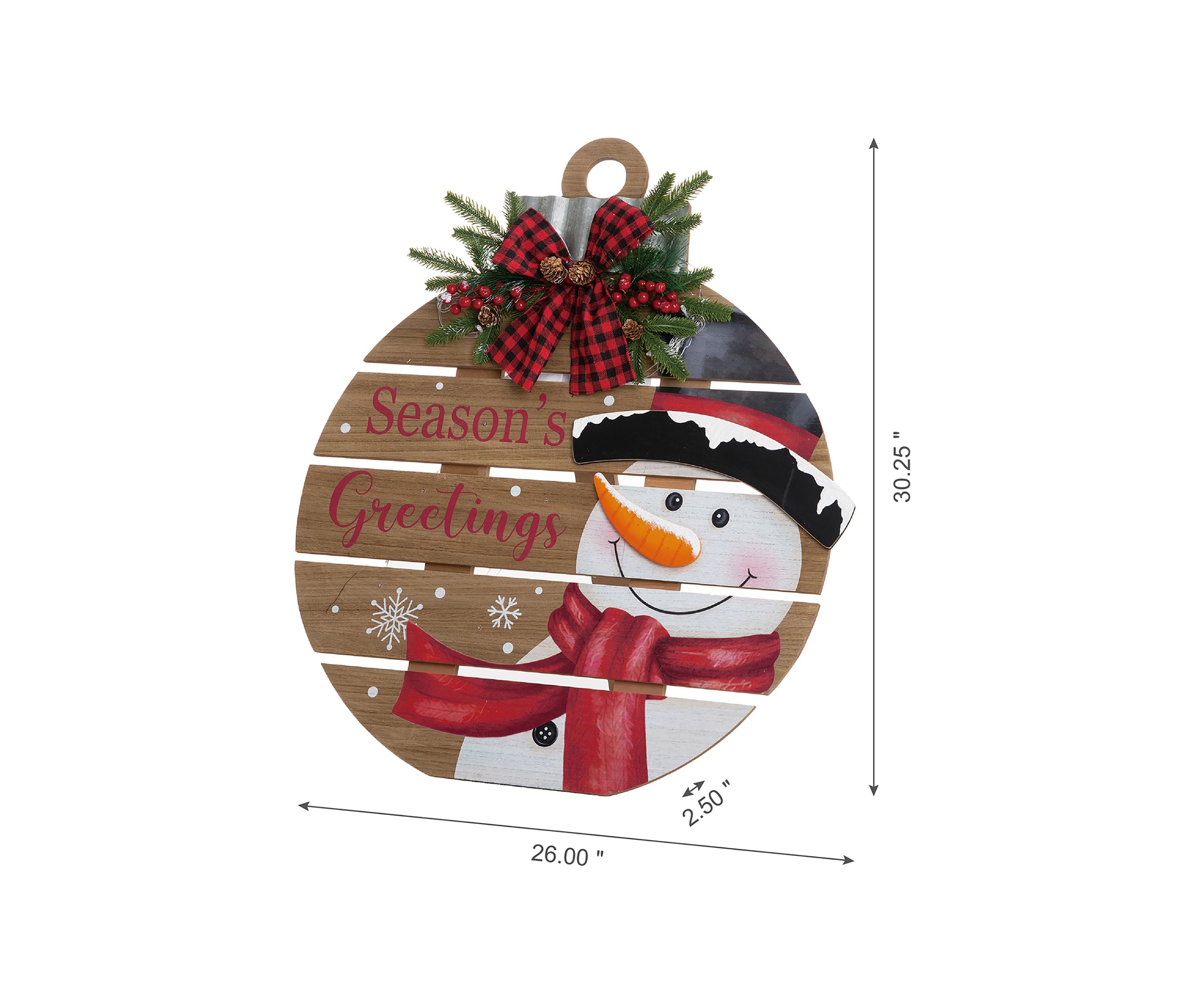 Lighted Round Wooden Snowman Porch Décor
