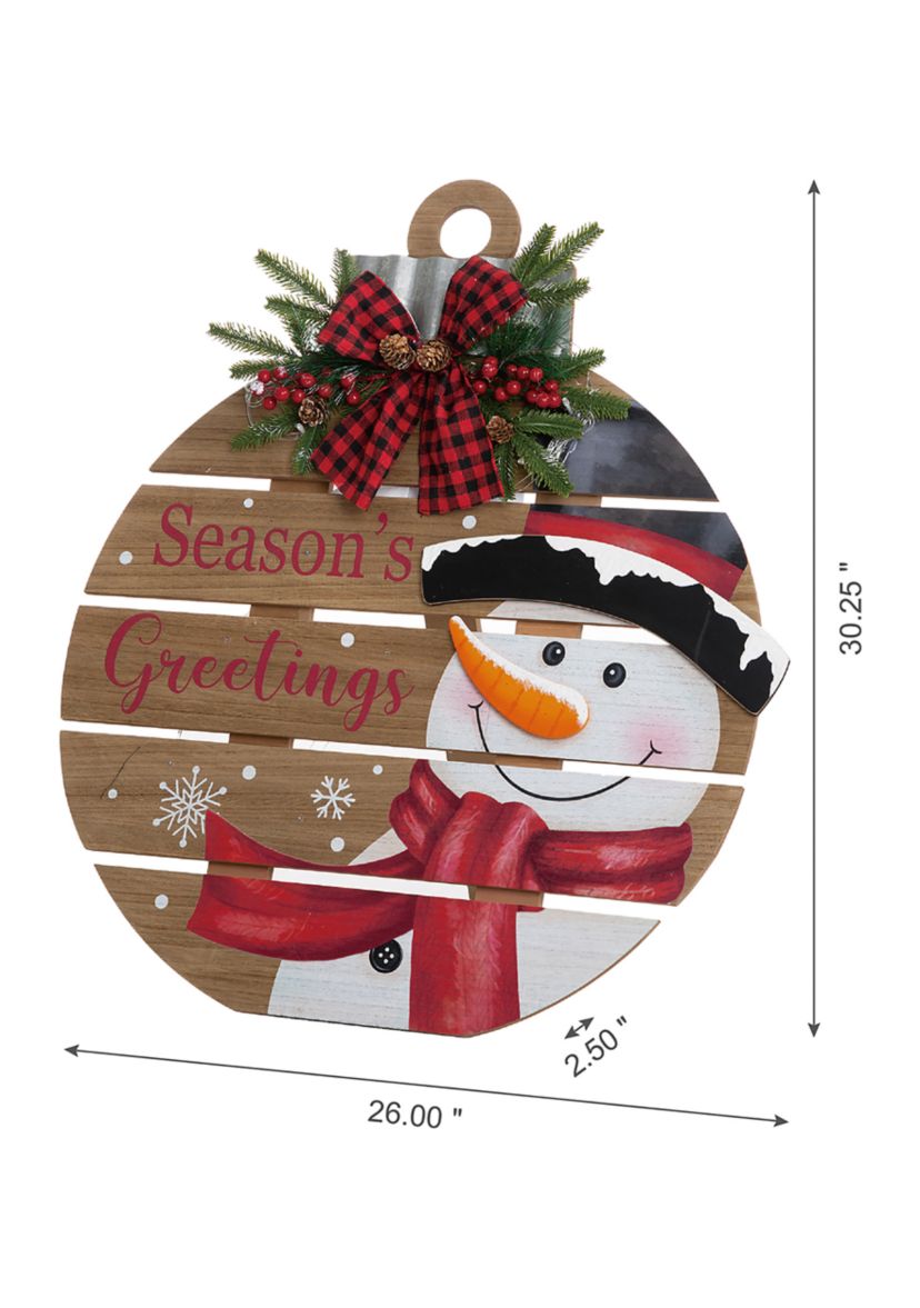 Lighted Round Wooden Snowman Porch Décor