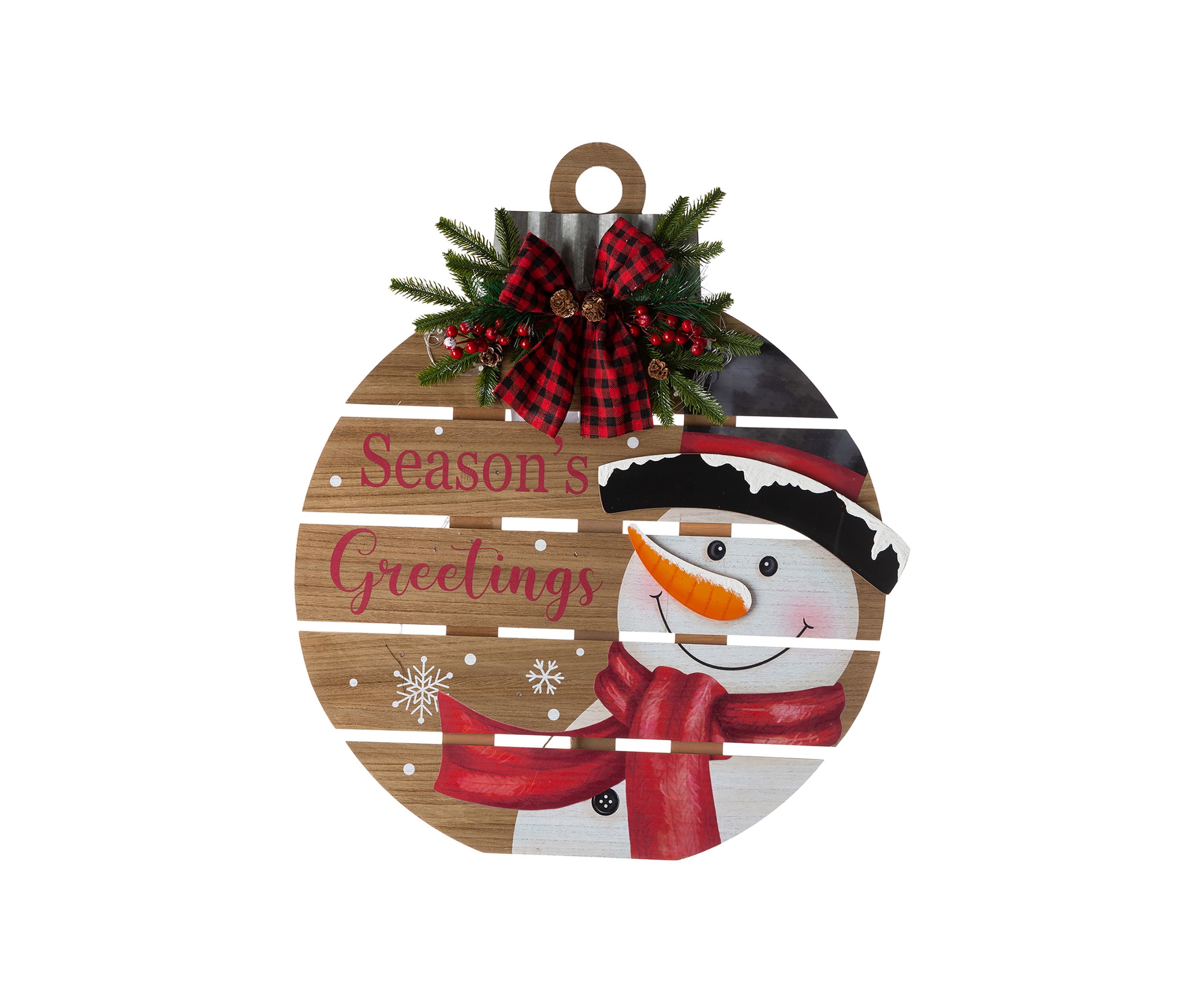 Lighted Round Wooden Snowman Porch Décor