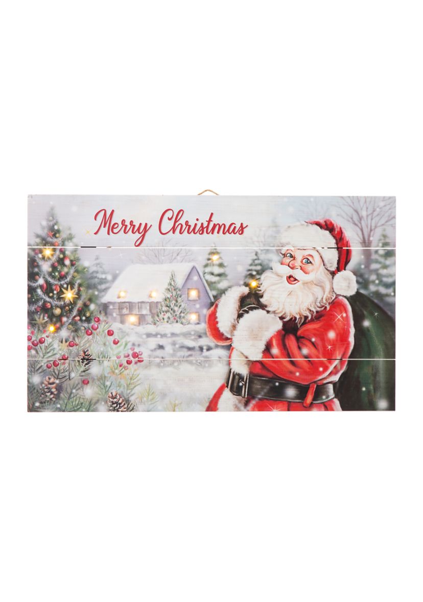 Lighted Wooden  Santa Wall Decor
