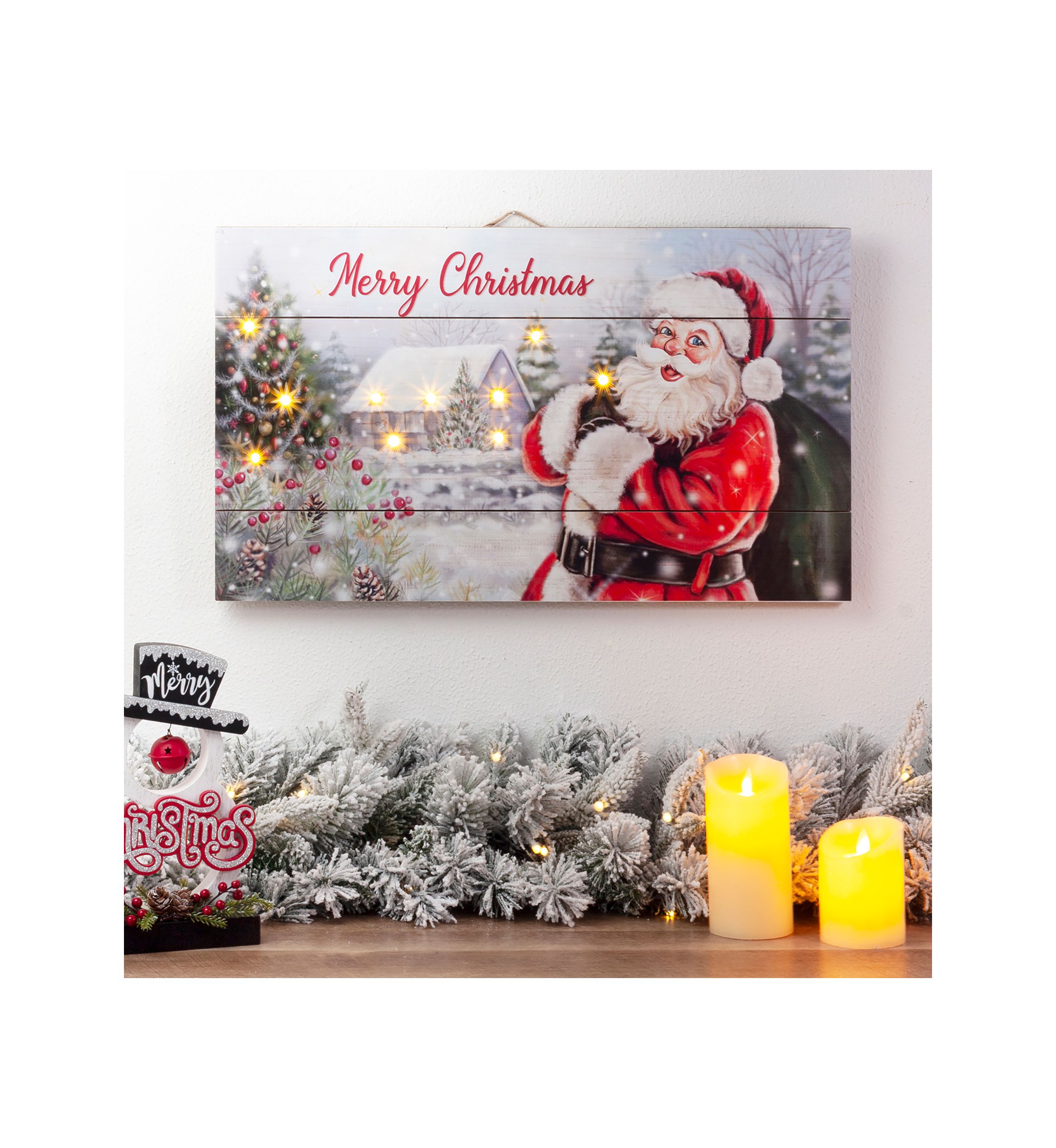 Lighted Wooden  Santa Wall Decor