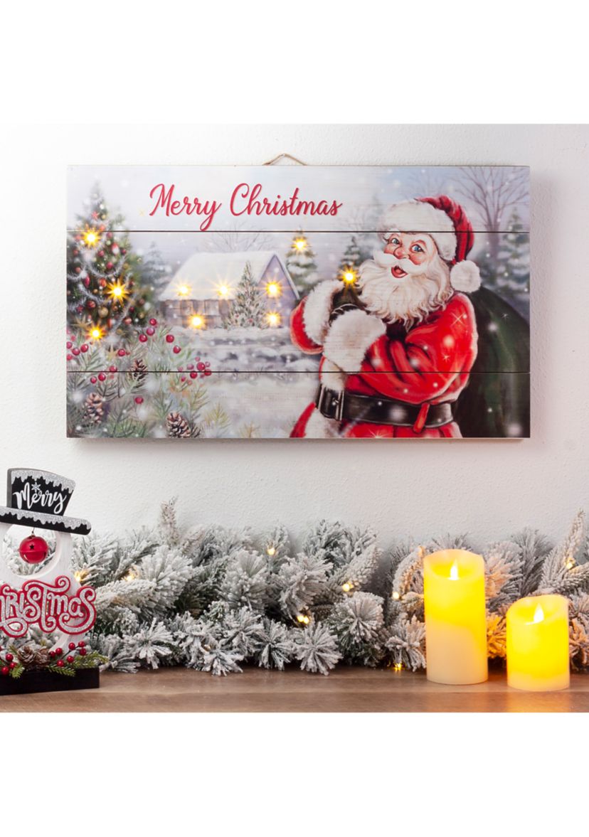 Lighted Wooden  Santa Wall Decor