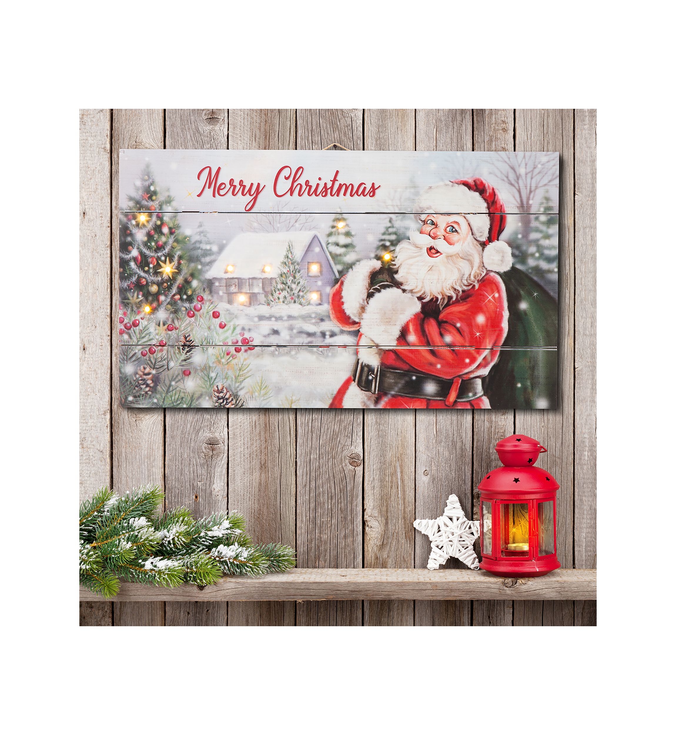Lighted Wooden  Santa Wall Decor