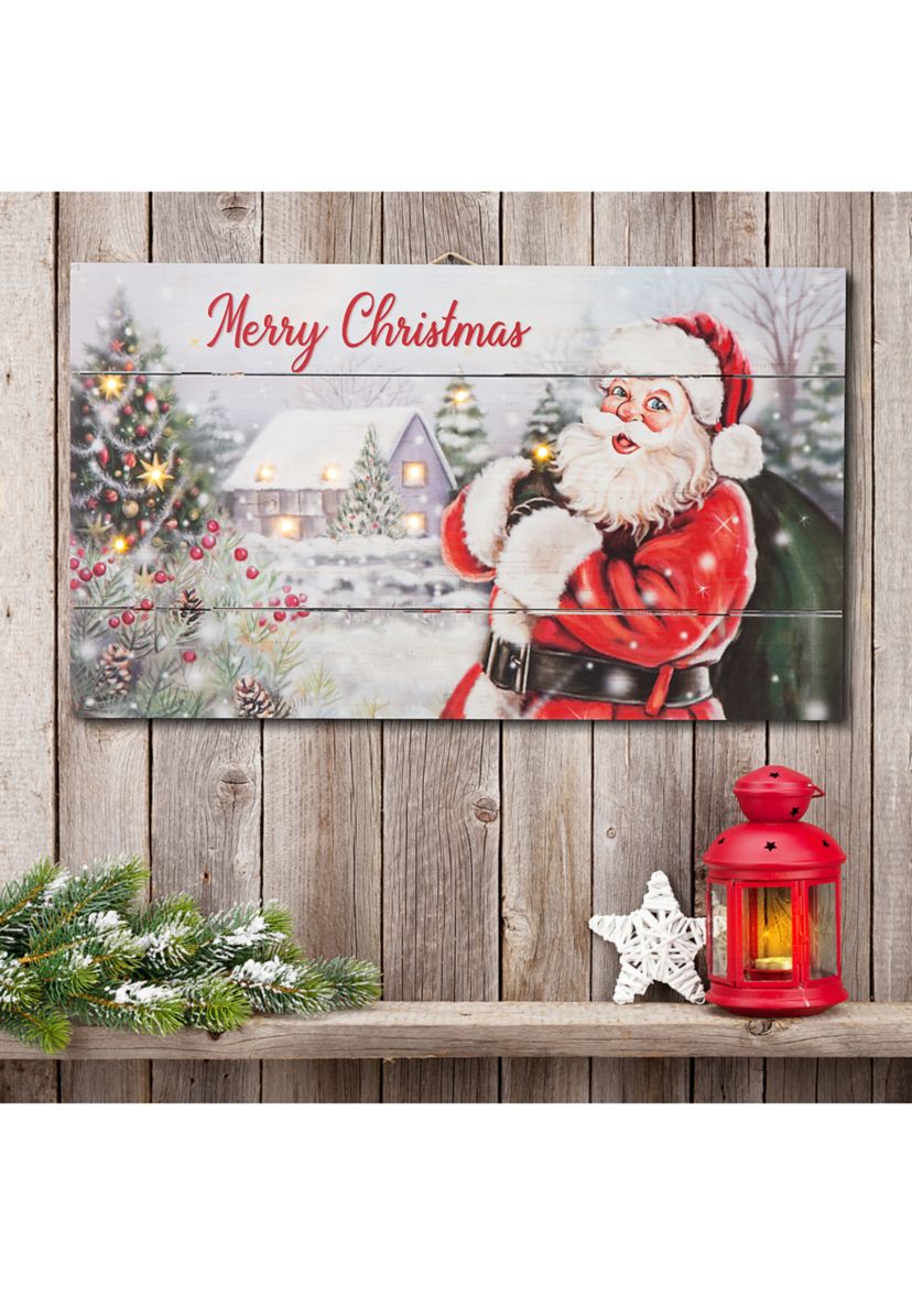 Lighted Wooden  Santa Wall Decor