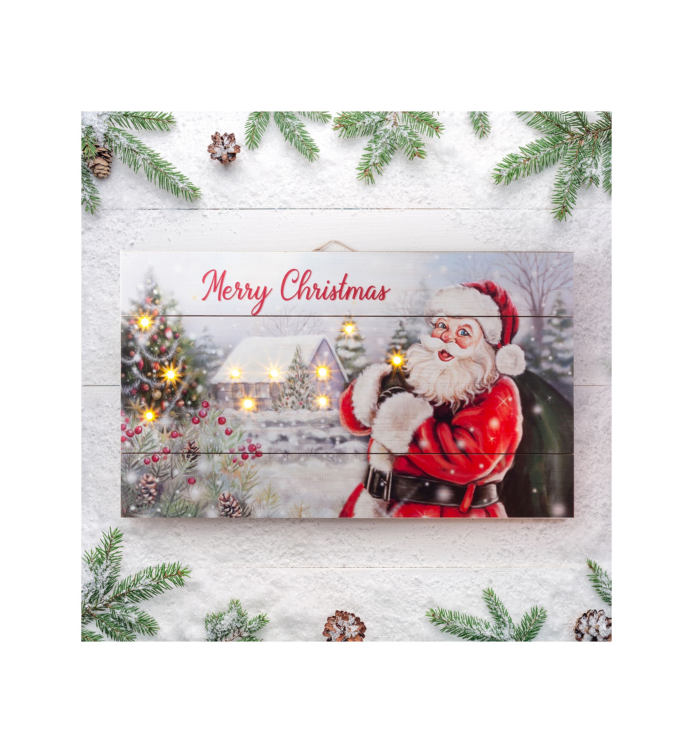 Lighted Wooden  Santa Wall Decor