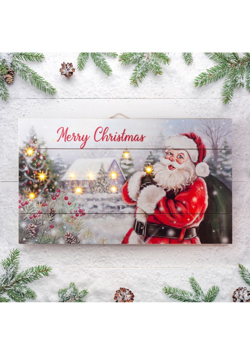 Lighted Wooden  Santa Wall Decor