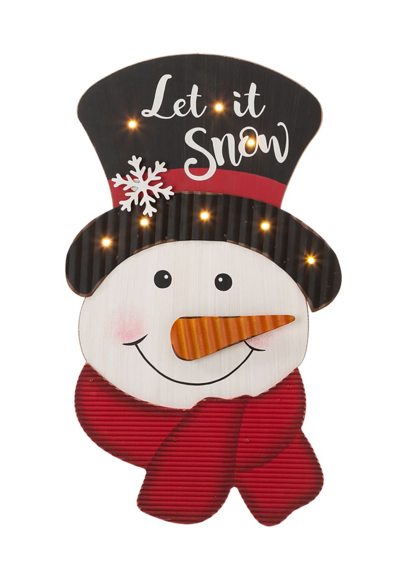 Lighted 3D Wooden Metal  Snowman Wall Décor