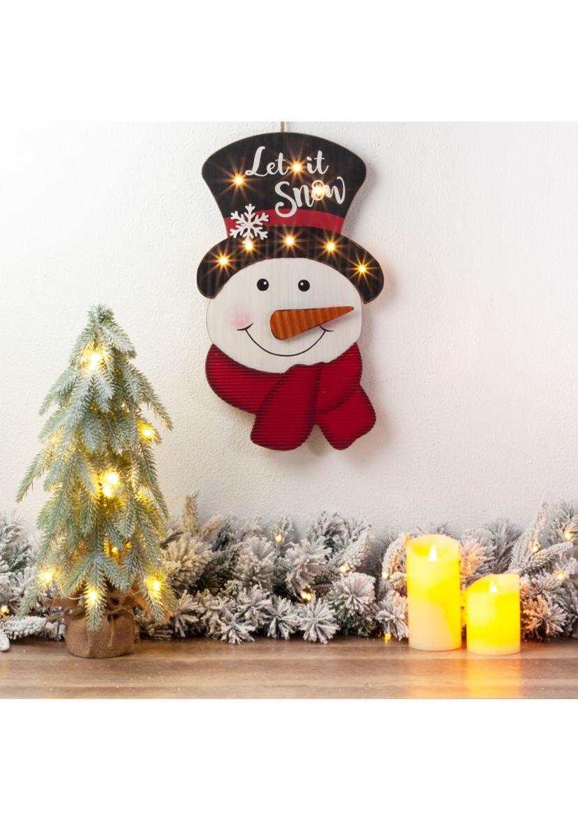 Lighted 3D Wooden Metal  Snowman Wall Décor