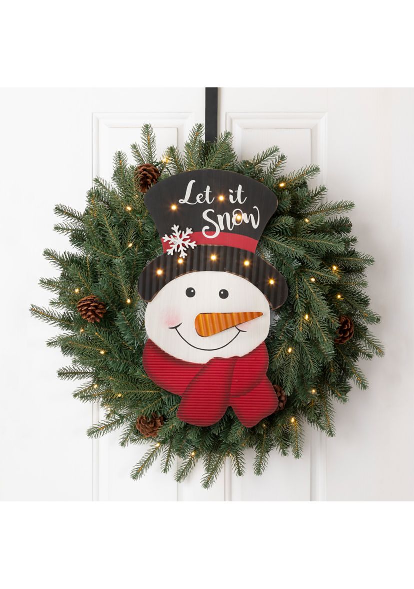 Lighted 3D Wooden Metal  Snowman Wall Décor