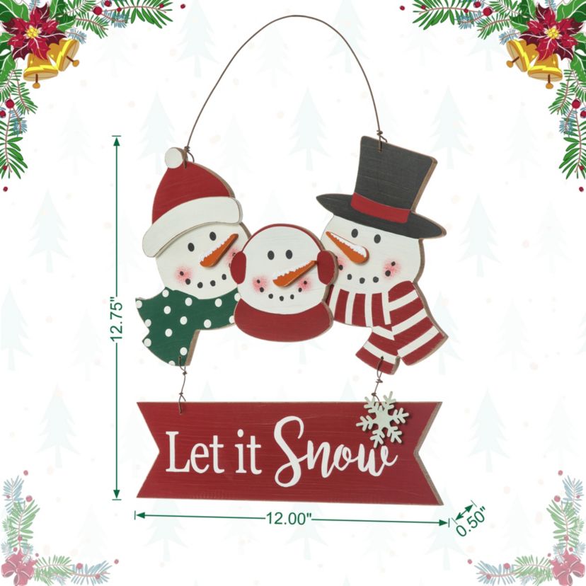 12.75"H Wooden Christmas Snowman Family Wall Decor