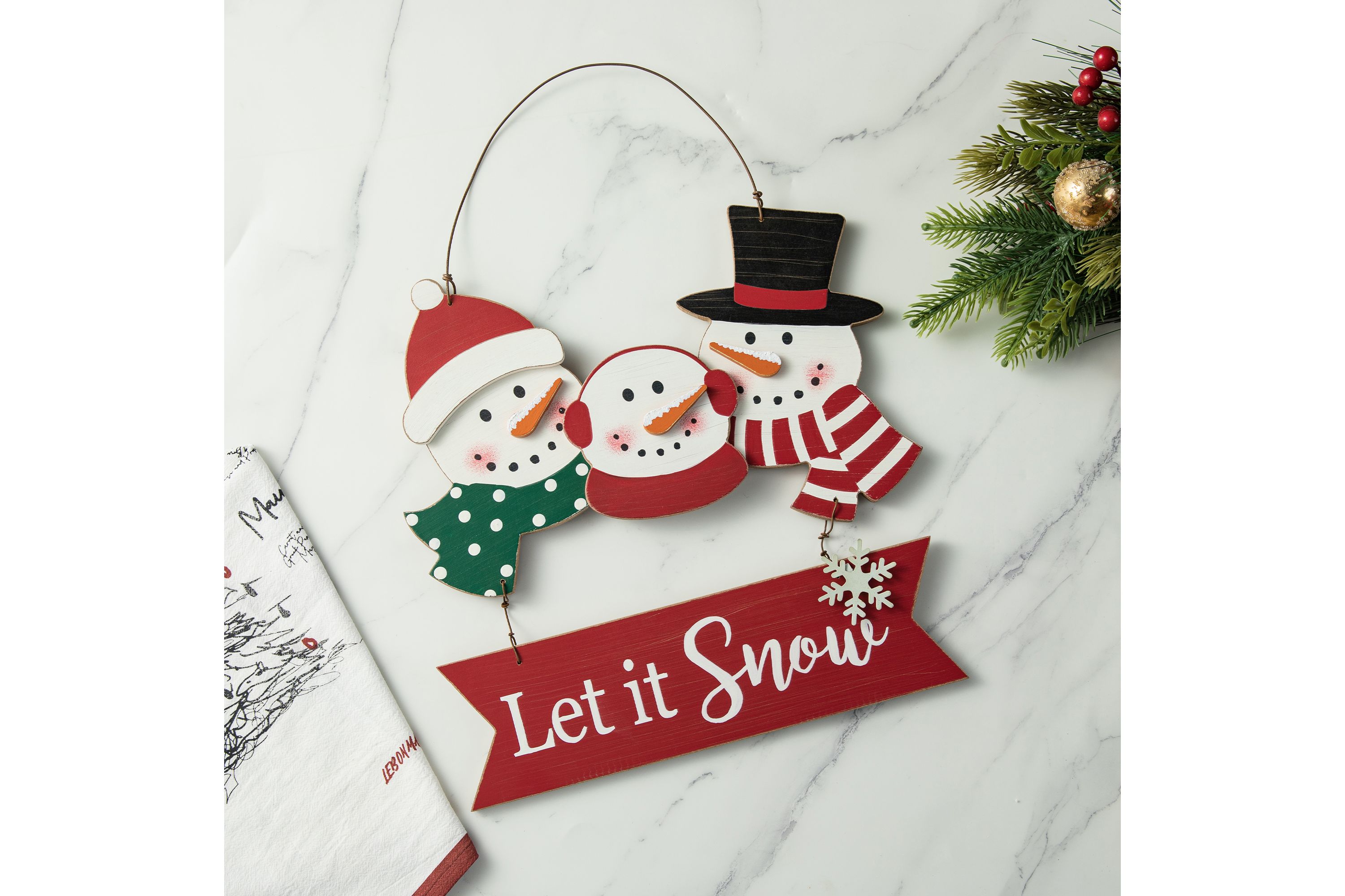 12.75"H Wooden Christmas Snowman Family Wall Decor