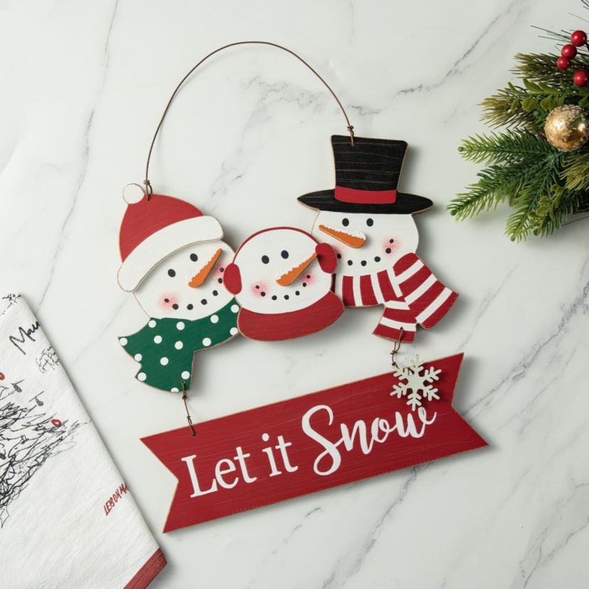 12.75"H Wooden Christmas Snowman Family Wall Decor