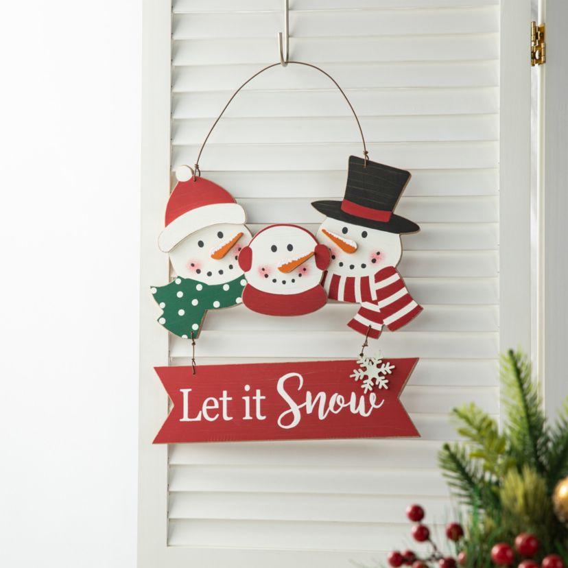 12.75"H Wooden Christmas Snowman Family Wall Decor