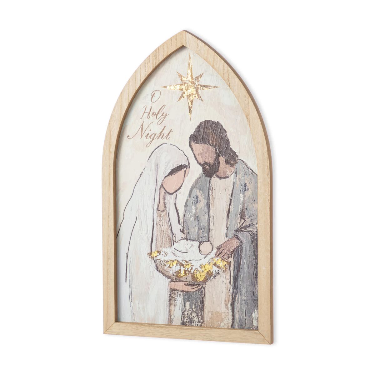 19.75"H Wooden Gold Foil Nativity Scene Wall Décor