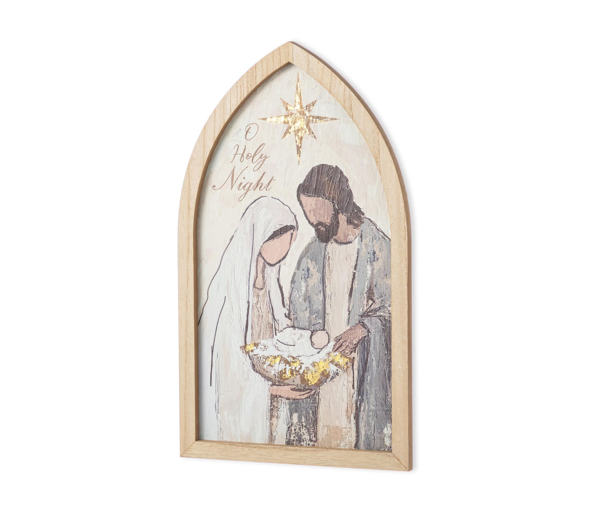 19.75"H Wooden Gold Foil Nativity Scene Wall Décor