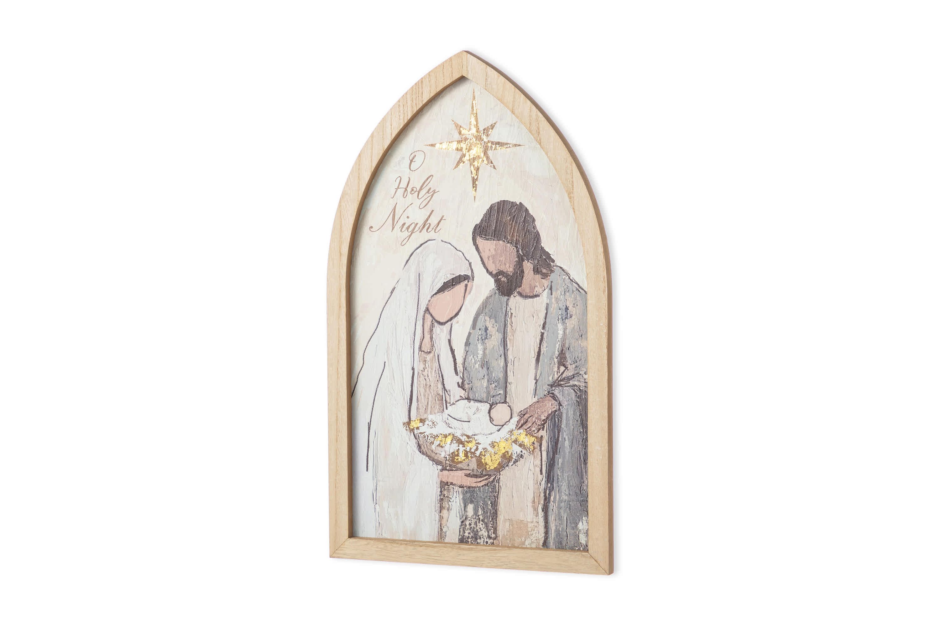 19.75"H Wooden Gold Foil Nativity Scene Wall Décor