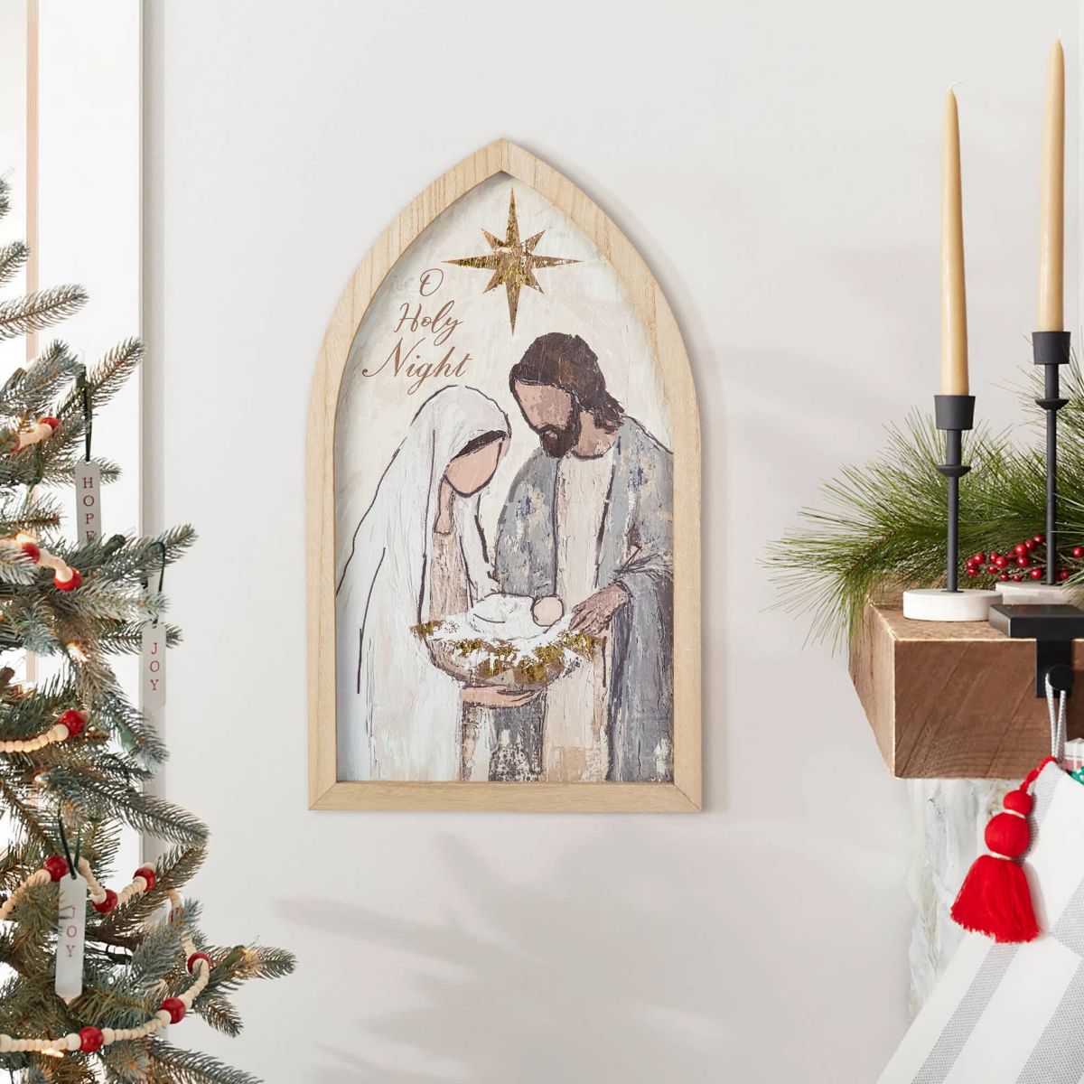 19.75"H Wooden Gold Foil Nativity Scene Wall Décor