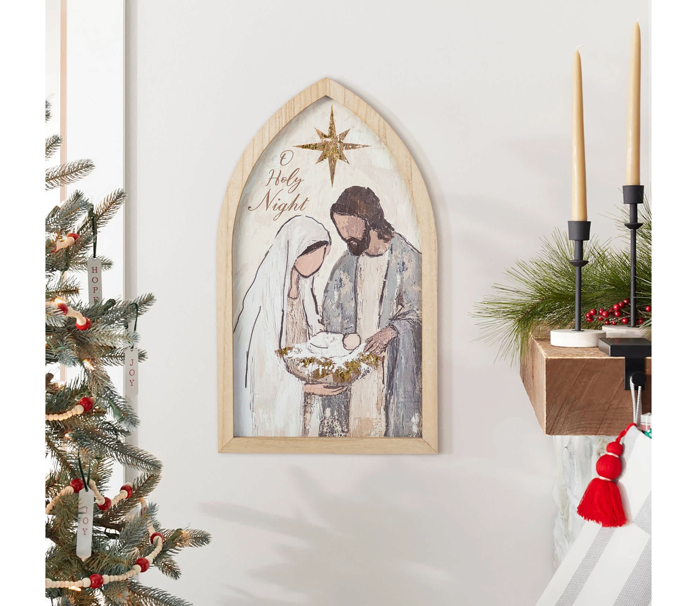 19.75"H Wooden Gold Foil Nativity Scene Wall Décor